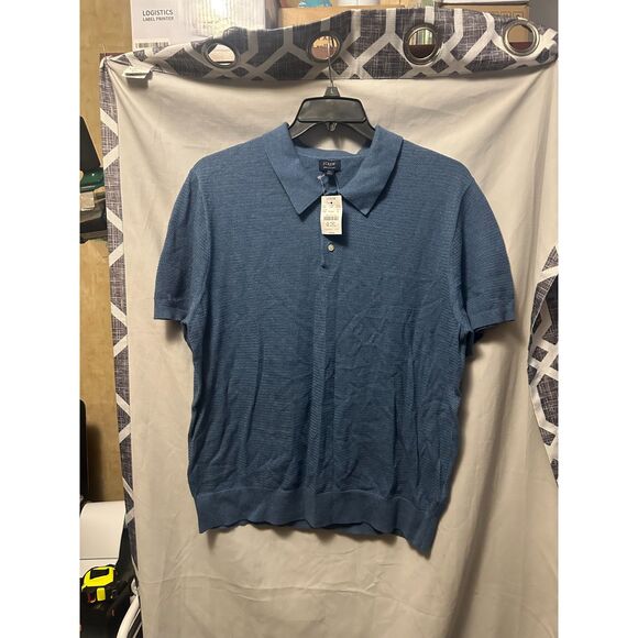 NWT J. Crew Men's Basketweave Cotton Sweater Polo Short Sleeve Size XL Blue - Picture 1 of 6